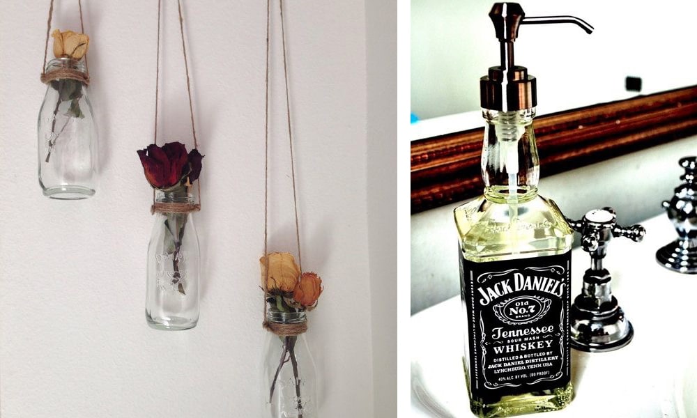 Convierte tus viejas botellas en floreros o en un dispensador de jabón botellas personalizadas