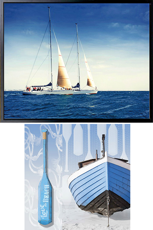 Cuadros en azul con barcos. motivos marineros