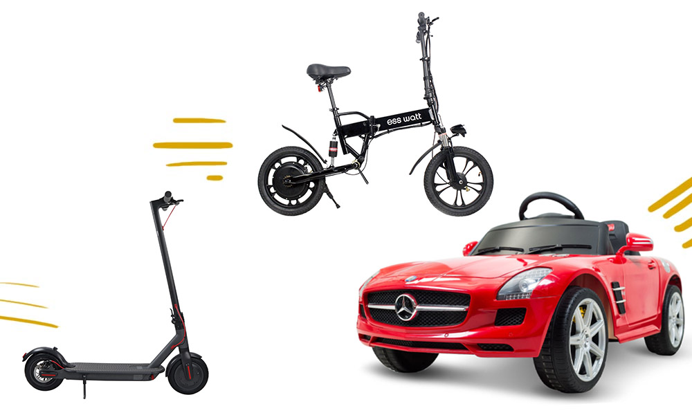 Bicicleta MIAMI, coche RIDE ON TECH MERCEDES y patinete eléctrico TOSSI como regalo para Navidad Conforama regalos originales para Navidad