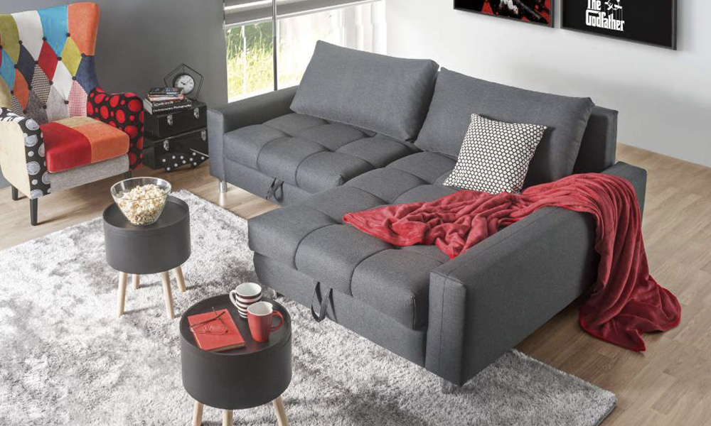 Chaise longue con cama derecha tela KEVIN de Conforama