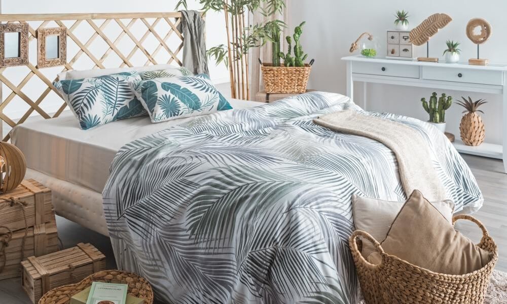 Utiliza plantas y estampados con motivos naturales para refrescar un ambiente, funda nórdica AMAZONA espacio zen Funda nórdica para un espacio zen