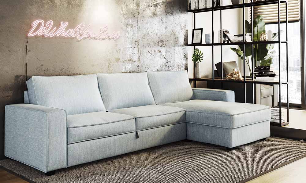 Chaise longue de tela y con cama PLUME, además disponible en 7 colores diferentes. salones con chaise longue