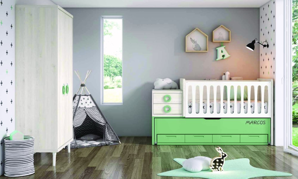 Habitación bebé en blanco nordic y verde talco para conseguir un ambiente elegante y lleno de luz como decorar habitacion bebe recien nacido