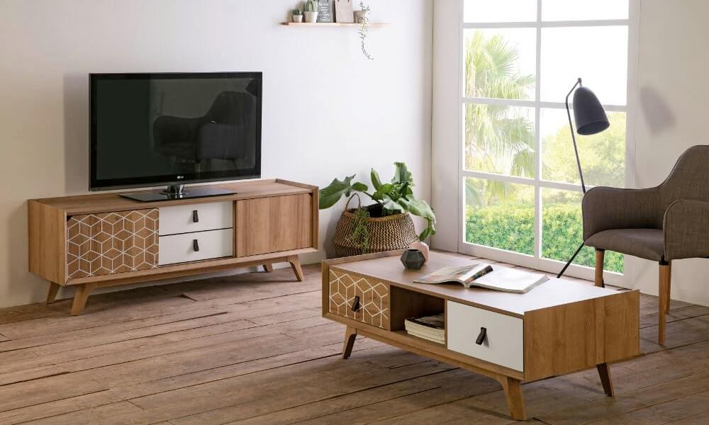 Mesa de centro DECO con 2 cajones como decorar un salon cuadrado de 16 metros fácilmente