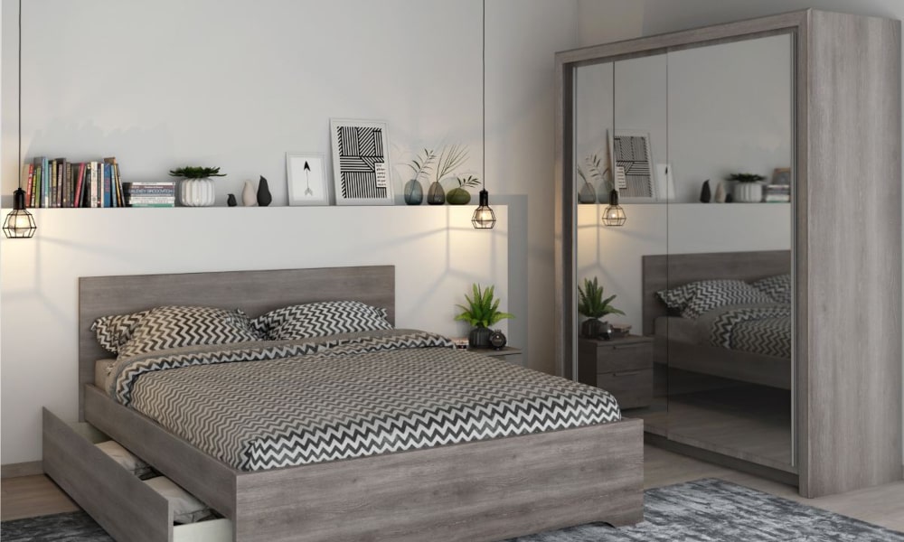 Armario VANCOUVER en color ceniza con 2 puertas correderas de espejo decoracion con espejos