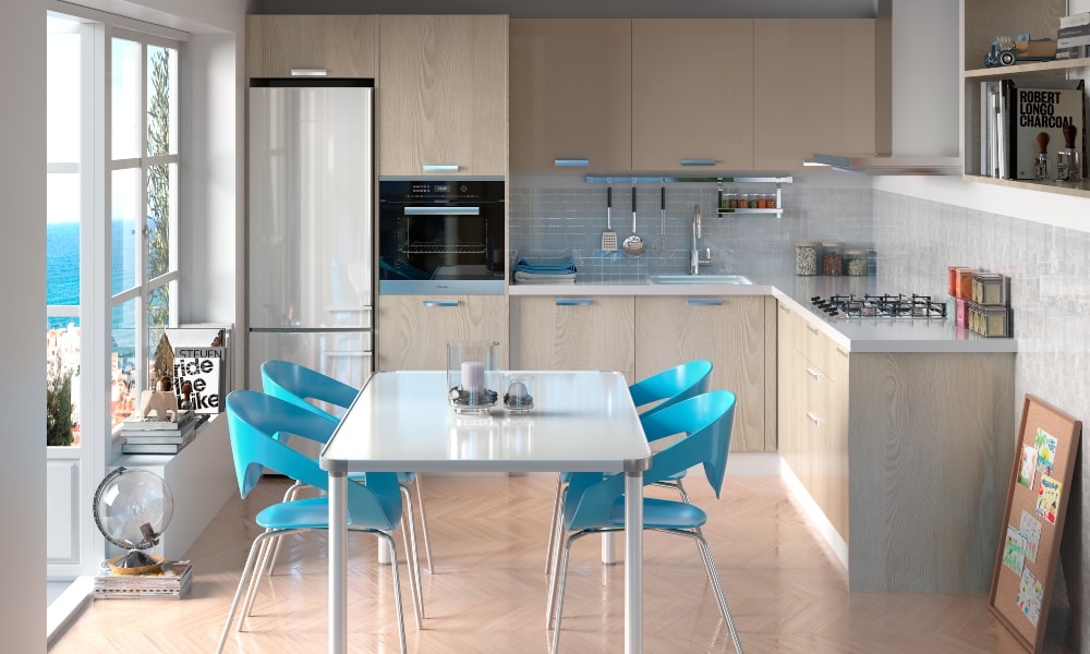 Cocina PARIS roble bardolino con gris planning limpieza casa