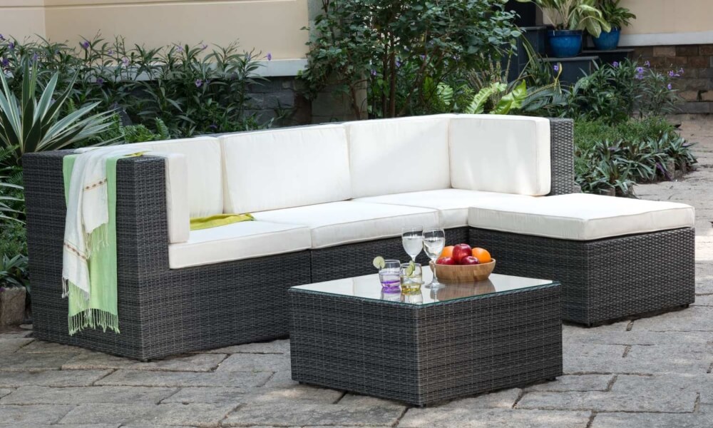 Sofá para jardín bicolor blanco y gris los sofas mas comodos del mercado
