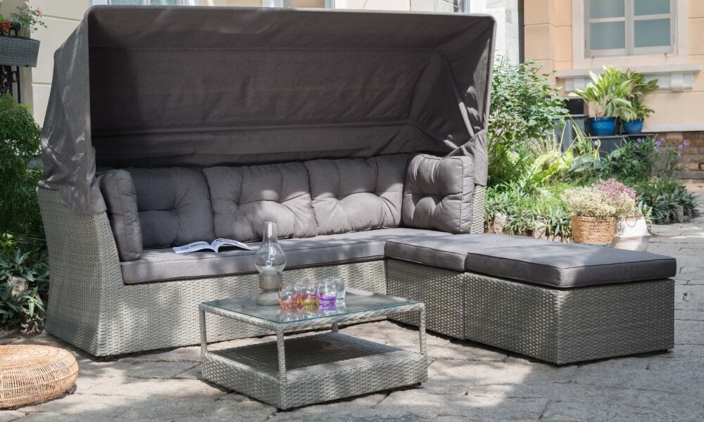 Conjunto de sofa de jardín en tonalidades grises los sofas mas comodos del mercado