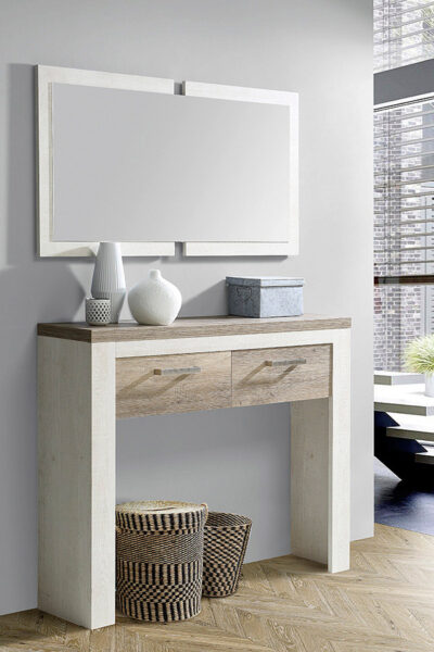 El mueble de recibidor con espejo VERONA, sencillo y sofisticado, es ideal para mantener organizada la estancia de manera elegante decoración loft