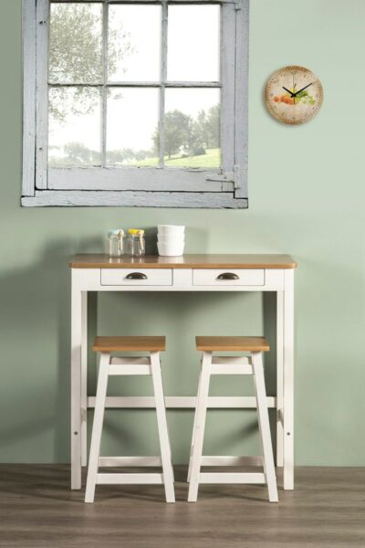 Mobiliario de cocina compuesto por conjunto de barra y taburetes blancos cocinas celestes