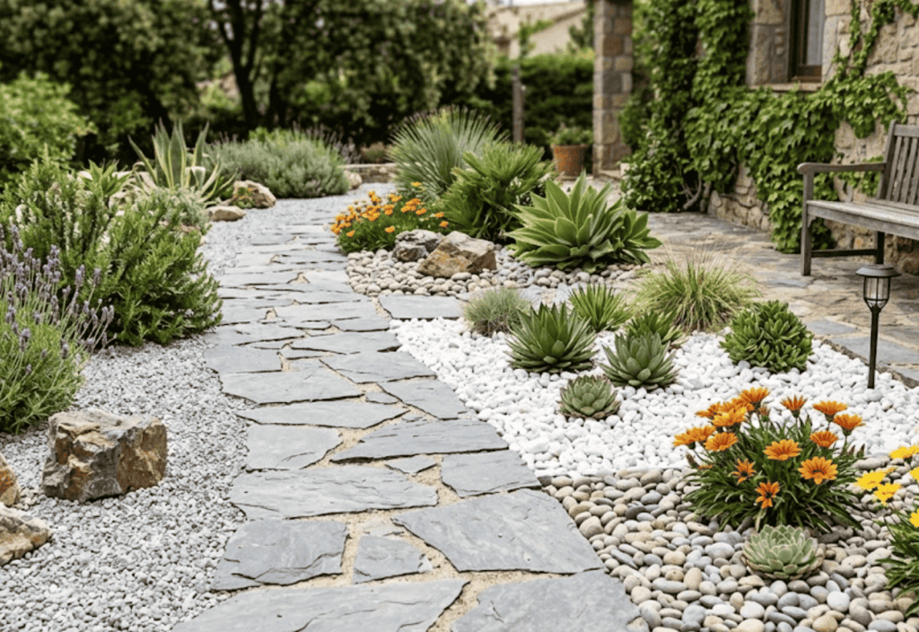 Jardines con piedras y plantas