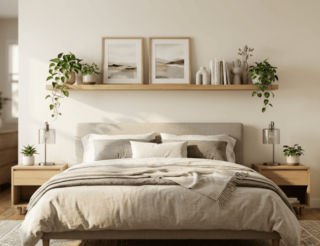 Qué poner encima del cabecero de una cama de matrimonio